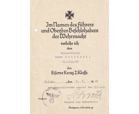 A German Second World War Afrika Korps Grouping.  Six documents to Unteroffizier Jakob Philippi, comprising: * A single, once