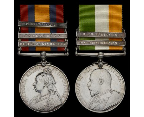 Pair: Private F. Grant, Oxfordshire Light Infantry  Queen’s South Africa 1899-1902, 3 clasps, Relief of Kimberley, Paardeberg