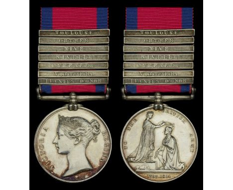 The Peninsula War medal awarded to Corporal John Duffy, 50th Foot, who was wounded in the right hip in the action at the Pass