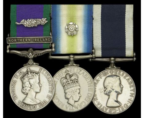A scarce Queen’s Commendation for Valuable Service group of three awarded to Master at Arms K. W. Rodgers, Royal Navy   Gener