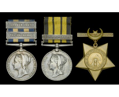 Three: Private D. Evans, Royal Marine Light Infantry  Egypt and Sudan 1882-89, dated reverse, 2 clasps, Tel-El-Kebir, Suakin 