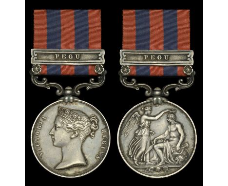 India General Service 1854-95, 1 clasp, Pegu (J. Sarkey. Engrs. Appce. “Mahanuddy”) light marks, otherwise toned, very fine a