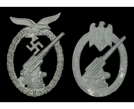 German Second World War Army and Luftwaffe Flak Badges. A Luftwaffe Flak Badge, non maker marked, ball type hinge, the hook a