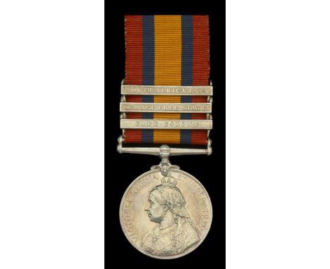 Queen’s South Africa 1899-1902, 3 clasps, Cape Colony, Orange Free State, South Africa 1902, clasp block loose on riband (639
