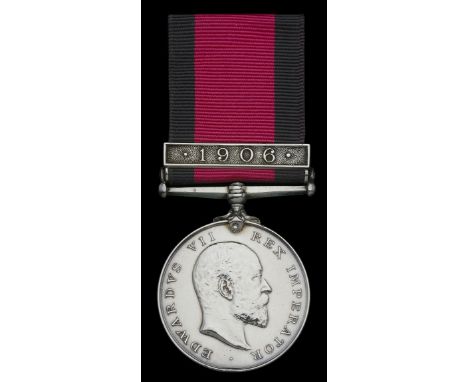 Natal 1906, 1 clasp, 1906 (Pte: S. Palmer, Durban Light Infantry.) edge bruise, good very fine £100-£140