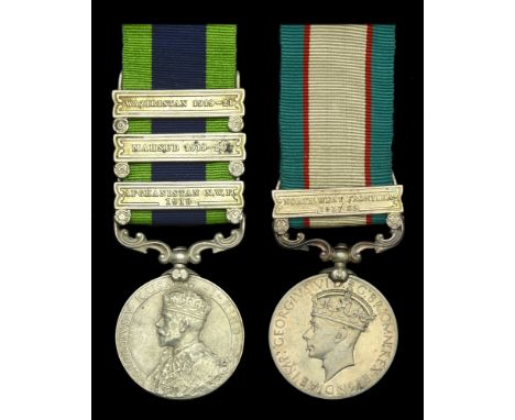 India General Service 1908-35, 3 clasps, Afghanistan N.W.F. 1919, Mahsud 1919-20, Waziristan 1919-21 (228 1/2 Sepoy Tulsi 2/4
