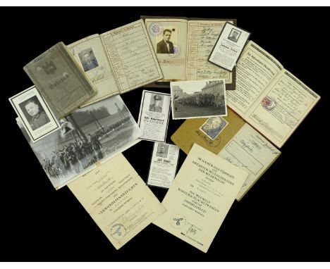 German Second World War Third Reich Documents. Comprising an Army Wehrpass to Erich Pohland, an NCO in an artillery unit, win