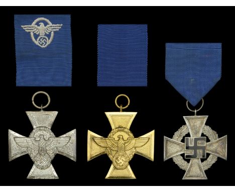 Germany, Third Reich, Police Long Service Medal (2), for 18 Years’ Service, silvered, with original embroidered riband, in em