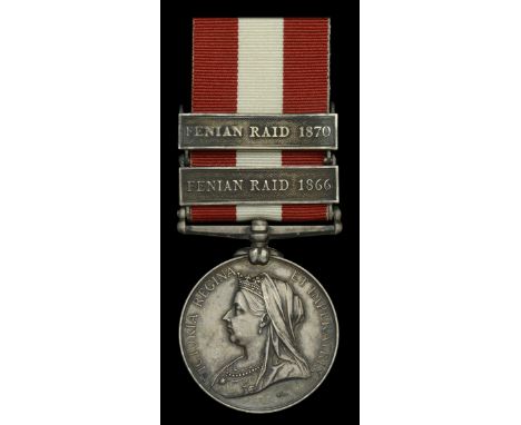 Canada General Service 1866-70, 2 clasps, Fenian Raid 1866, Fenian Raid 1870 (Pte. J. R. Esmonde. 1st. Ottawa R.) impressed n