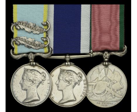 Three: Sergeant J. Kemp, Royal Marines   Crimea 1854-56, 2 clasps, Balaklava, Sebastopol (J. K    ergt. R.M. H.M.S. Agamem  )