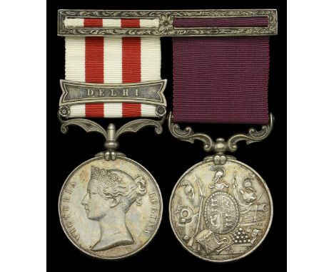 Pair: Sergeant R. Minns, 52nd (Oxfordshire) Light Infantry  Indian Mutiny 1857-59, 1 clasp, Delhi (Serjt. R. Minns, 52nd L.I.
