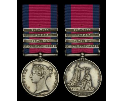 Military General Service 1793-1814, 4 clasps, Sahagun & Benevente, Vittoria, Orthes, Toulouse (T. Partington, 18th Lt. Dragns
