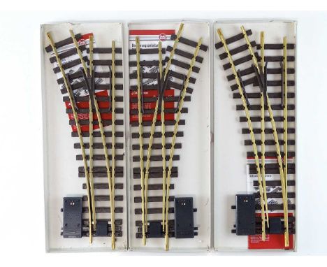 A group of LGB G Scale electrically operated points comprising 1 x 16050 right hand together with 2 x 16150 left hand - compl