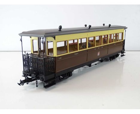 An ACCUCRAFT / BMS G Scale Welshpool and Llanfair Pickering saloon coach in GWR brown/cream livery numbered 4154 - VG/E in G/