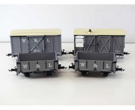 A group of ACCUCRAFT / BMS G Scale Welshpool and Llanfair wagons in W&amp;L grey livery - VG/E in G/VG boxes (4)