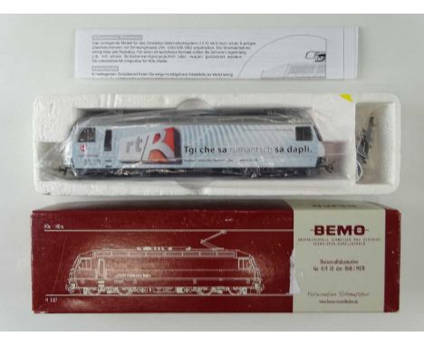 A BEMO HOm scale 1259 145 Swiss outline Ge 4/4 III class electric locomotive in Rhatische Bahn advertising livery "Radio Ruma