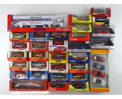 A large quantity of 1:43 scale diecast vehicles - mostly Alfa Romeos -  by BBURAGO, TOP MODEL COLLECTIONS and others - G/VG i