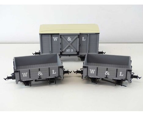 A group of ACCUCRAFT / BMS G Scale Welshpool and Llanfair wagons in W&amp;L grey livery - VG/E in G/VG boxes (3)