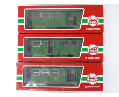 A group of LGB G Scale bogie coaches comprising 3 x 32710 in DB Green livery - VG in G boxes (3)