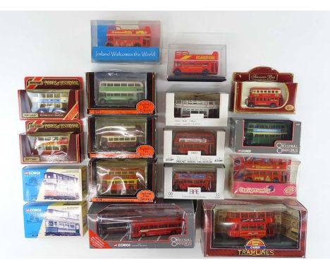 A mixed group of diecast trams and buses by CORGI, EFE and others - VG in G/VG boxes (17)