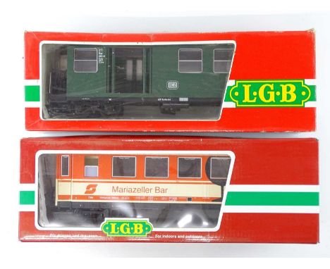 A pair of LGB G Scale bogie coaches comprising 3071 in DB livery and 33625 in OBB livery - VG in G boxes (2)