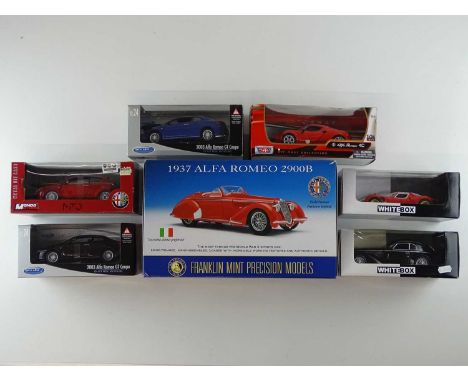 A group of 1:24 scale Alfa Romeo models by FRANKLIN MINT, WELLY and others - VG/E  in G/VG boxes (7)