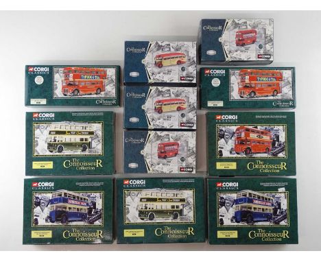 A group of CORGI CLASSICS 1:50 scale diecast bus models in various liveries - all from THE CONNOISEUR COLLECTION - E in VG bo