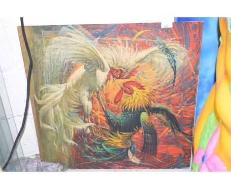 After Vladimir Tretchikoff, Fighting Cockerals, photolithograph in colours on board, 66x63cm, unframed