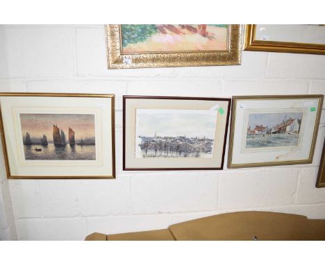 James Mason, A Day Out at Walberswick, watercolour, framed and glazed, together with a further study of boats at sunrise and 