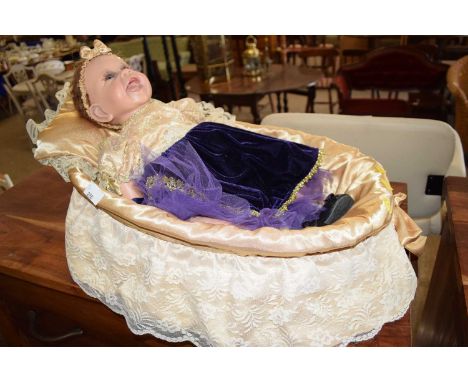ADG signature edition collectors doll with wicker cot