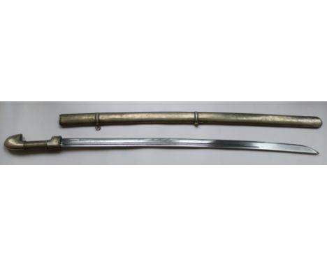 A Russian shashka sword having chased grape and leaf relief, the pommel having applied wirework decoration and embossed relie