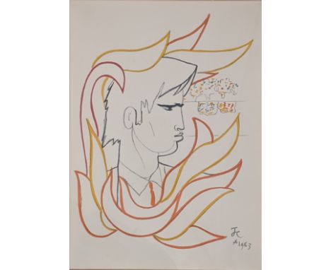 Jean Cocteau (French, 1889-1963), Portrait of Fire, 1963, lithograph, signed within the plate, H.37 W.27cm