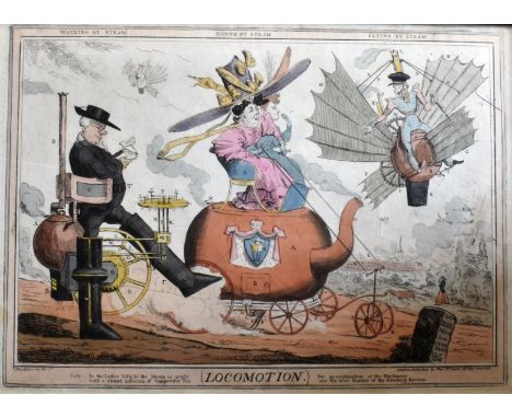 ROBERT SEYMOUR ('SHORTSHANKS') (ENGLISH, 1798-1836)  'Locomotion: Walking by Steam, Riding by Steam, Flying by Steam',  hand-