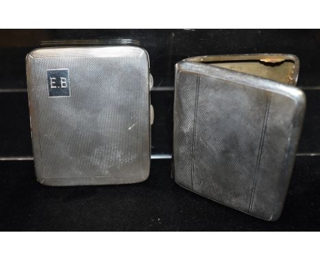 TWO SMALL SILVER CIGARETTE CASES both of engine turned design, one with engraved initials, both 8cms x 7 cms, total weight ap