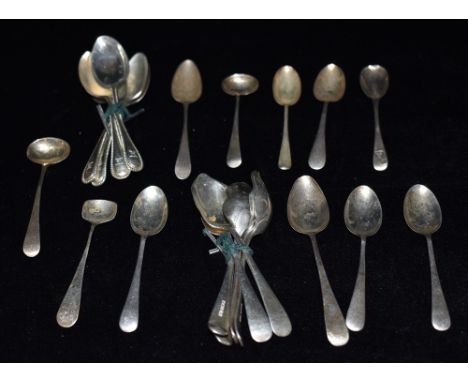 A QUANTITY OF ASSORTED SILVER  Small spoons comprising a set of 6 preserve spoons, assorted teaspoons and coffee spoons Total