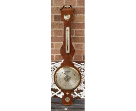 A MAHOGANY BANJO BAROMETER/THERMOMETER/HYGROMETER  108cm high overall