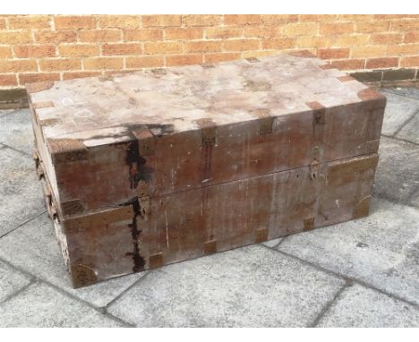 FOLDING METAL BOUND TEAK TRUNK WARDROBE, with an additional base section