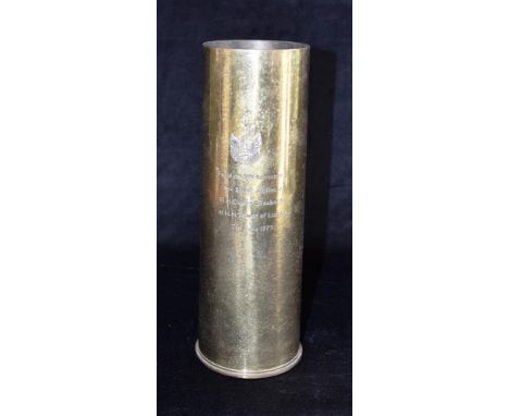 MILITARIA - A BRASS 25-POUNDER SHELL CASE  engraved 'Fired on the occasion of / The Silver Jubilee of / H.M. Queen Elizabeth 
