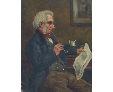 Attributed to Charles Jones (British, late 19th Century), The Pipe Smoker, attribution and dated 1887 verso, oil on panel, 21