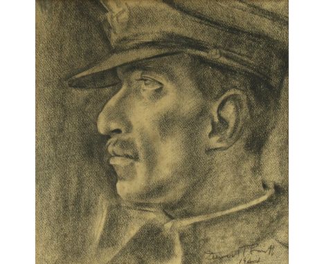 Duncan Pratt (British, 20th Century), portrait of a WWII soldier, signed and dated 1941 l.r., pencil, 33 by 30cm, framed