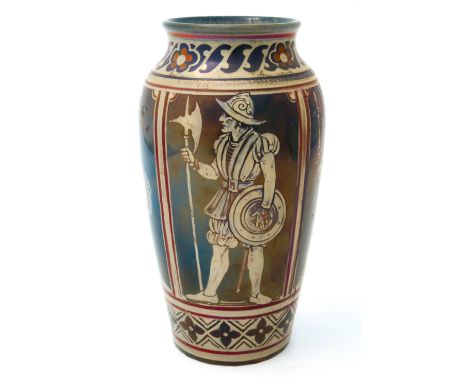 Richard Joyce for Pilkington, a Royal Lancastrian lustre vase, circa 1920, shouldered form, painted with four panels of 16th 