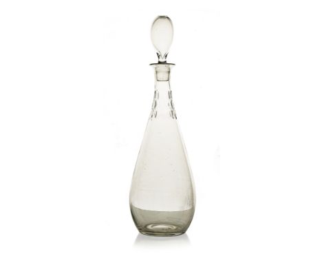 Nils Landberg for Orrefors, a Swedish Modernist glass decanter, Prelude, circa 1957, teardrop bottle form with mitre cut neck