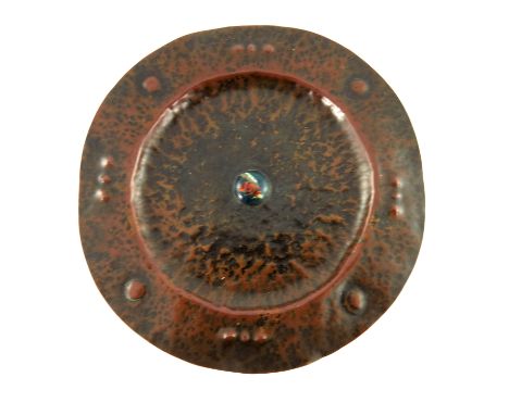 Lorenzo Headley and Ernest Charles Jeffries for the Bromsgrove Guild, an Arts and Crafts enamelled copper dish, planished cir
