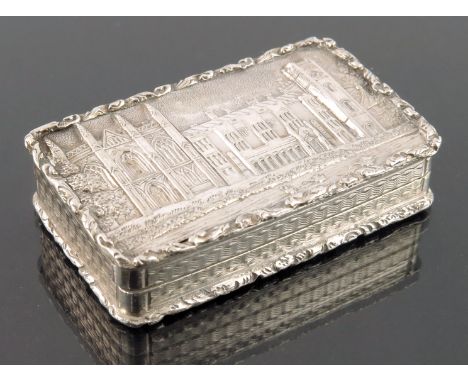 An early Victorian silver castle top vinaigrette, Taylor and Perry, Birmingham 1838, cast and chased with Newstead Abbey, wit