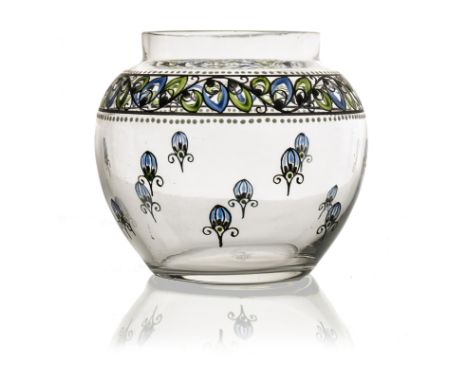 K K Fachschule fur Glasindustrie Steinschonau for Conrath and Liebsch, a Secessionist enamelled glass bowl, circa 1915, shoul