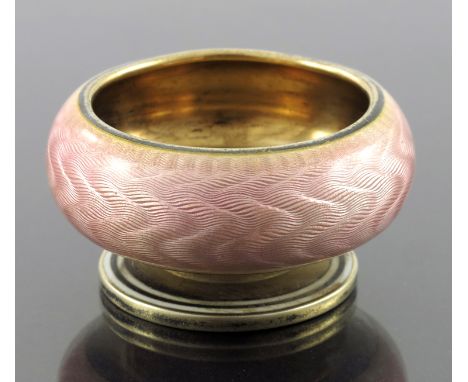 David Andersen, a Norwegian silver gilt and enamelled salt cellar, Oslo circa 1900, pedestal squat ovoid form, pink guilloche