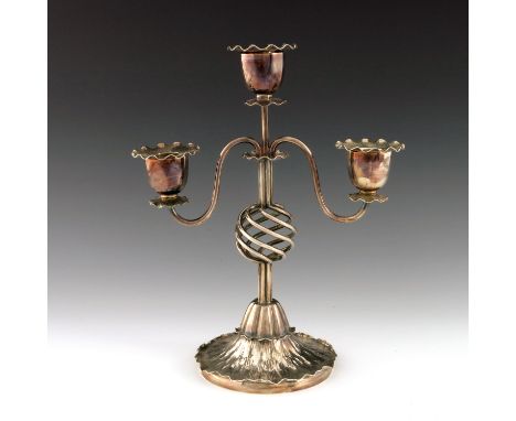 A Victorian naturalistic silver plated candelabrum and bowl, Hukin and Heath, circa 1890, foliate moulded, the candlestick wi