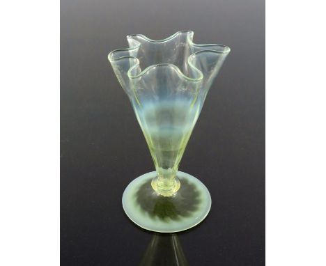 Harry Powell for James Powell and Sons, Whitefriars, an Arts and Crafts straw opal glass vase, circa 1890, crimped conical fo