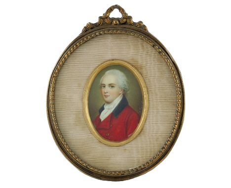 Follower of John Smart, an antique oval portrait miniature on ivory, a young gentleman in 18th Century dress, bust length wea