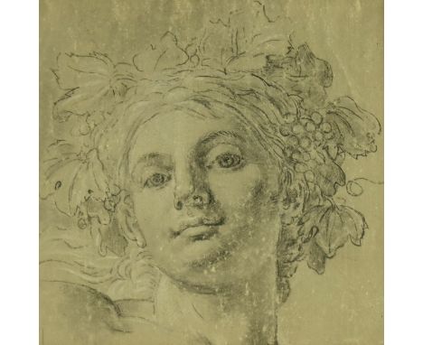 Italian School, 17th Century, a study of the bust of a vine crowned Bacchanalian figure, pencil, 18 by 19cm, with a pair of O